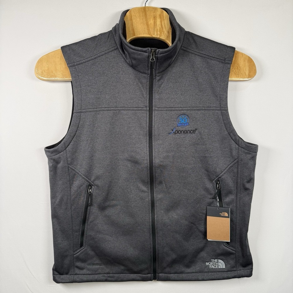 New North Face Zip Vest Ridgewall Dark Grey Heather Soft Zip Mens XL *Logo*